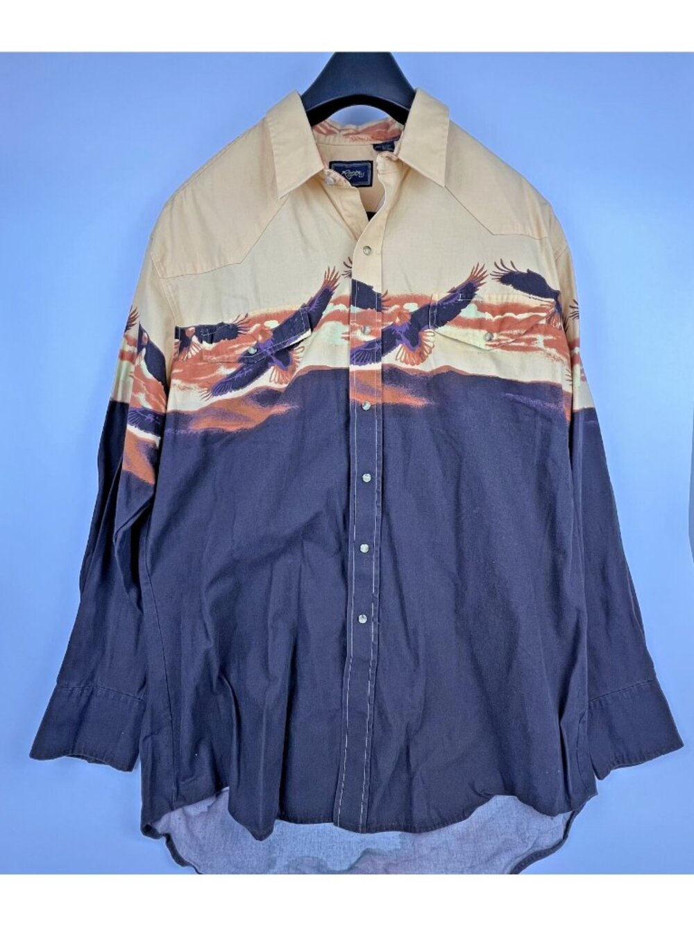 Vintage Roper Western Shirt XL – Soaring Eagle Wrap Print Cowboy Rodeo Korea